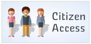 Three cartoon characters representing diversity next to the words "Citizen Access."
