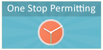 Graphic of a clock icon with a title on top "One Stop Permitting service."