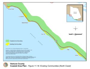 Map of Ventura County Coastal Area Plan showing existing communities along the North Coast.