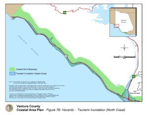 Map of Ventura County Coastal Area Plan showing Tsunami Inundation Hazard Areas along the North Coast.