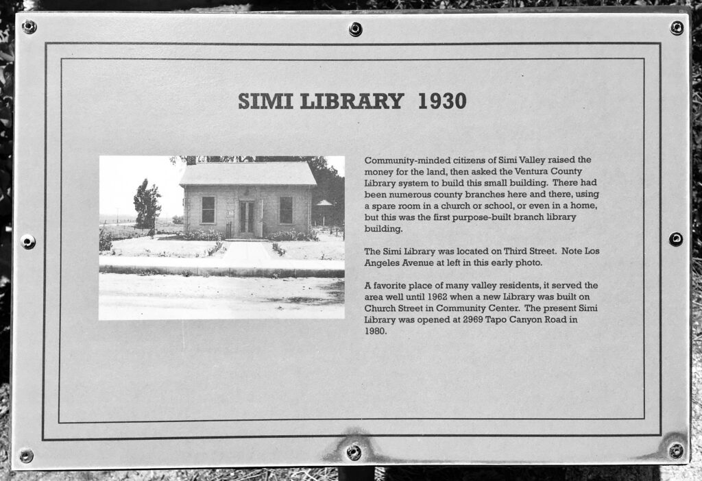 Historical marker describing the Simi Library, 1930.