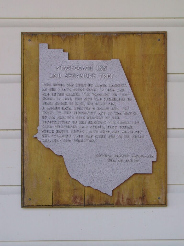 Historical marker for Stagecoach Inn and Sycamore Tree, 2012.