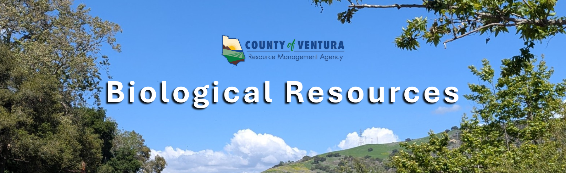 Biological Resources – Ventura County Scenic view with trees, sky, and text "County of Ventura Resource Management Agency Biological Resources".